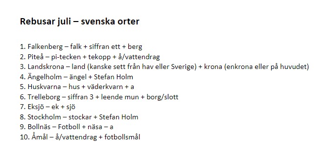 Facit på rebus för juli månad