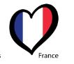 Hjärtformad flagga i Frankrikes färger.