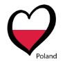Hjärtformad flagga i Polens färger.