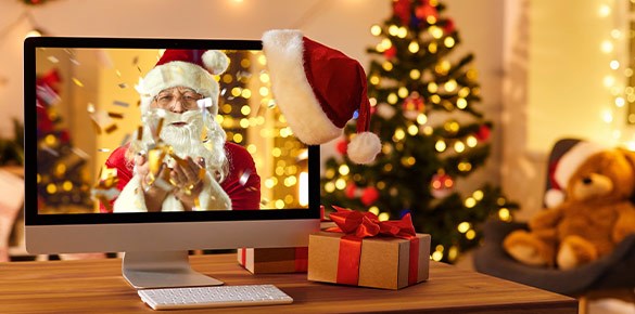 En jultomte på en digital skärm