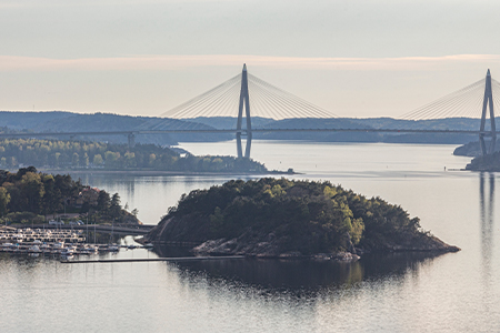 Uddevallabron från sidan en sommarmorgon