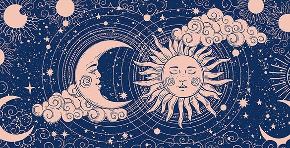 Tecknad bild med solen och månen