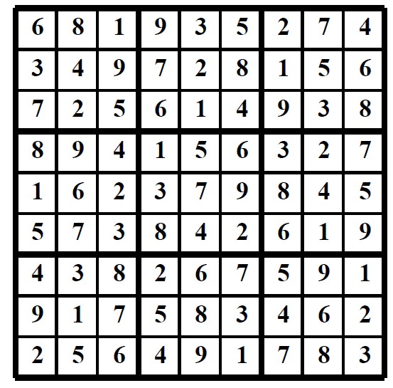 Facit från Sudoku medel i BingoMagasinet April