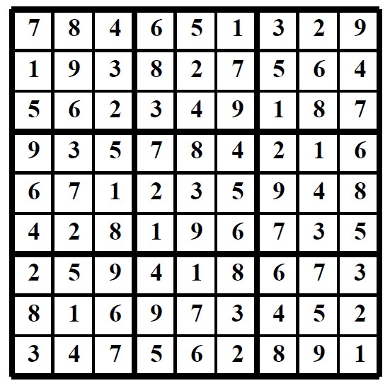 Facit från Sudoku svår i BingoMagasinet April