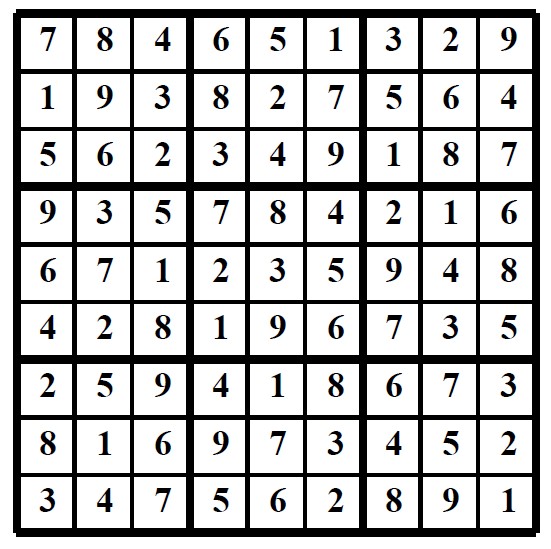 Facit från Sudoku svår i BingoMagasinet April
